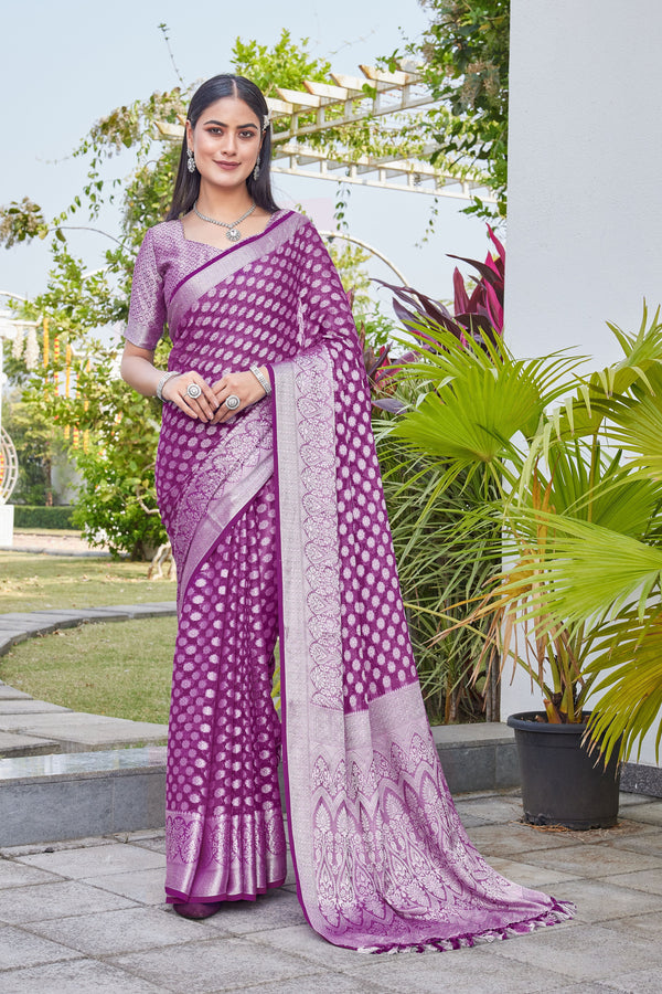 Wine Georgette Saree ANSH - View 1