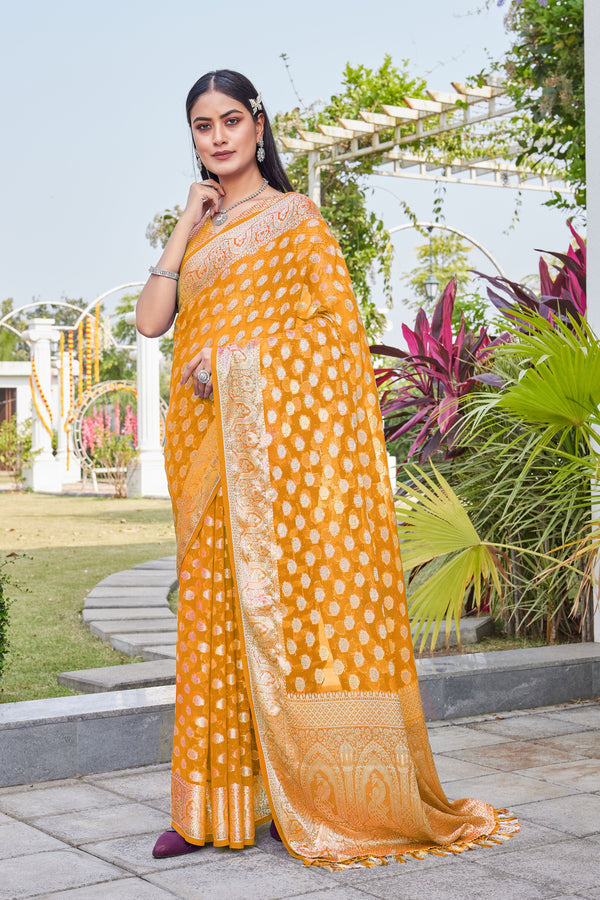 Gold Georgette Saree BATA - View 1