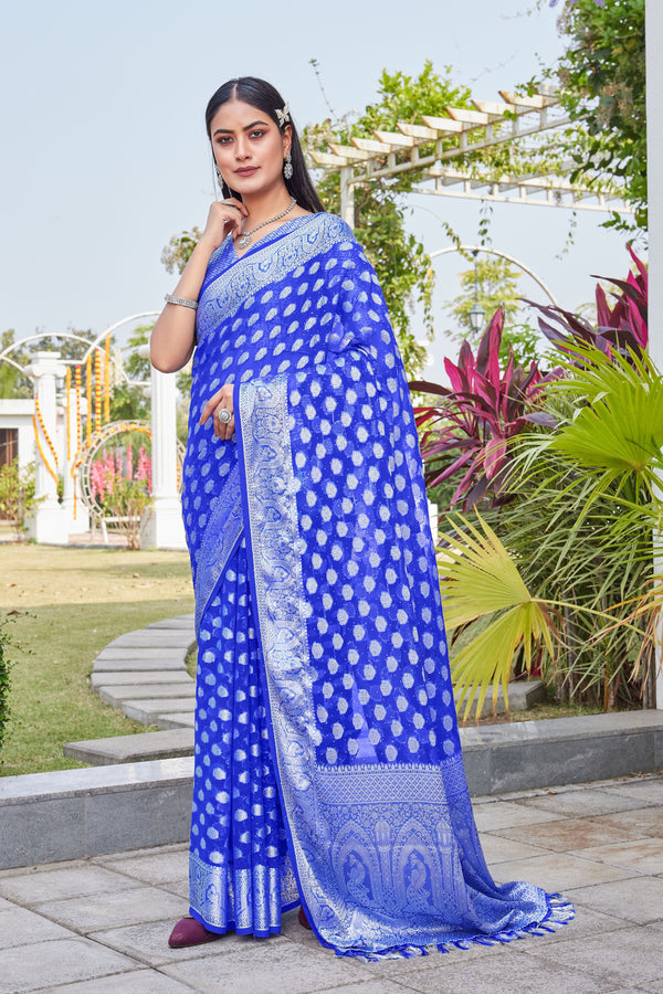 Royal Blue Georgette Saree BATA - View 1