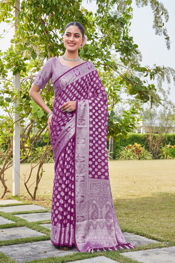 Wine Georgette Saree MAHESH - View 1