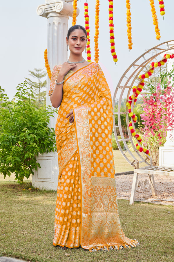 Gold Georgette Saree MANISH - View 1
