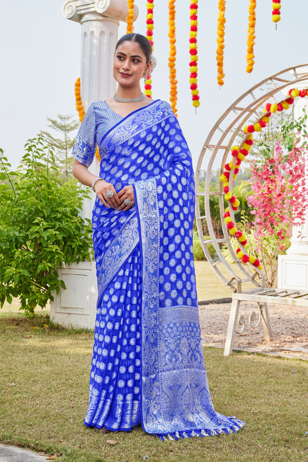 Royal Blue Georgette Saree MANISH - View 1