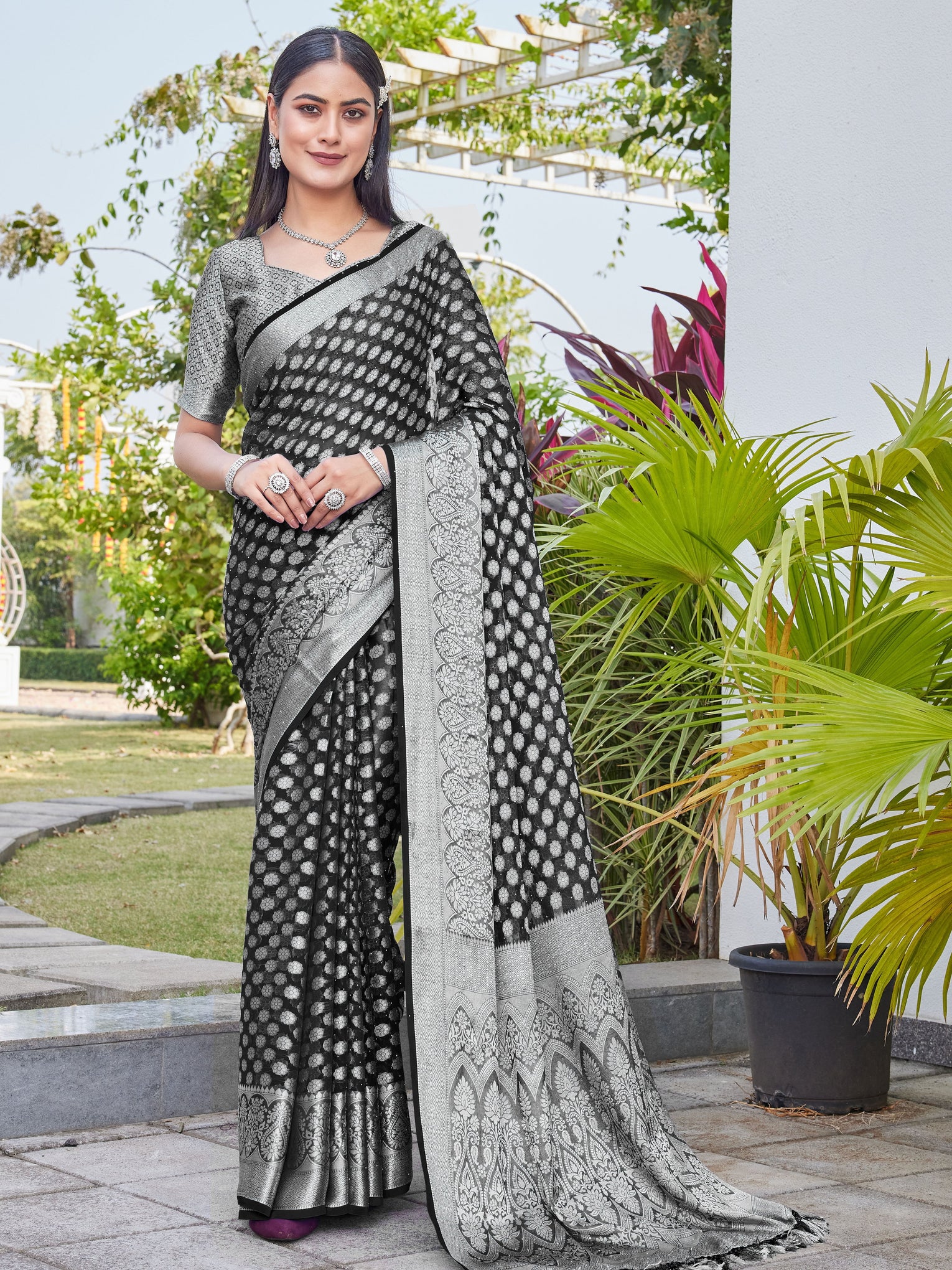 Black Georgette Saree ANSH - View 1