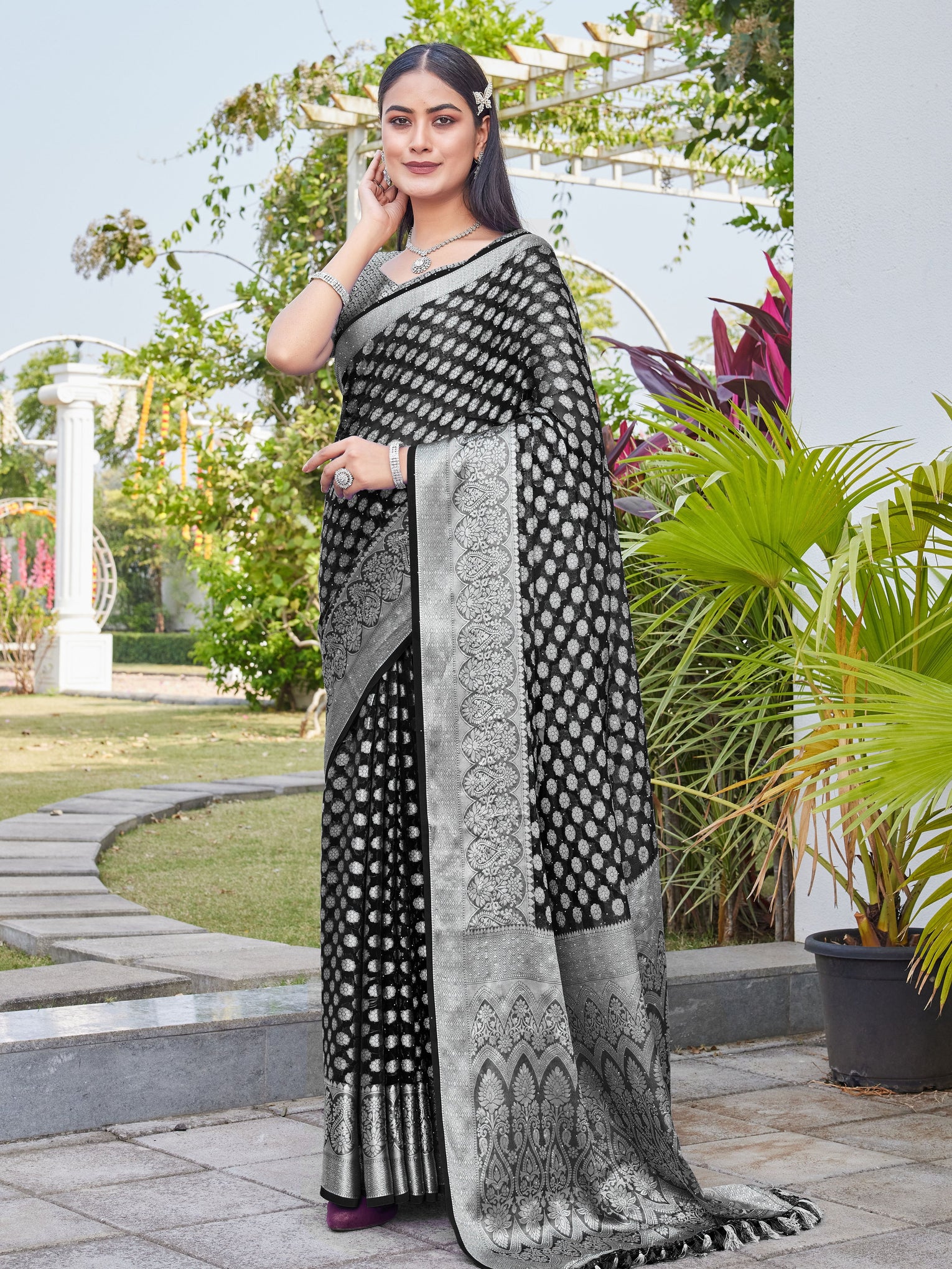 Black Georgette Saree ANSH - View 3