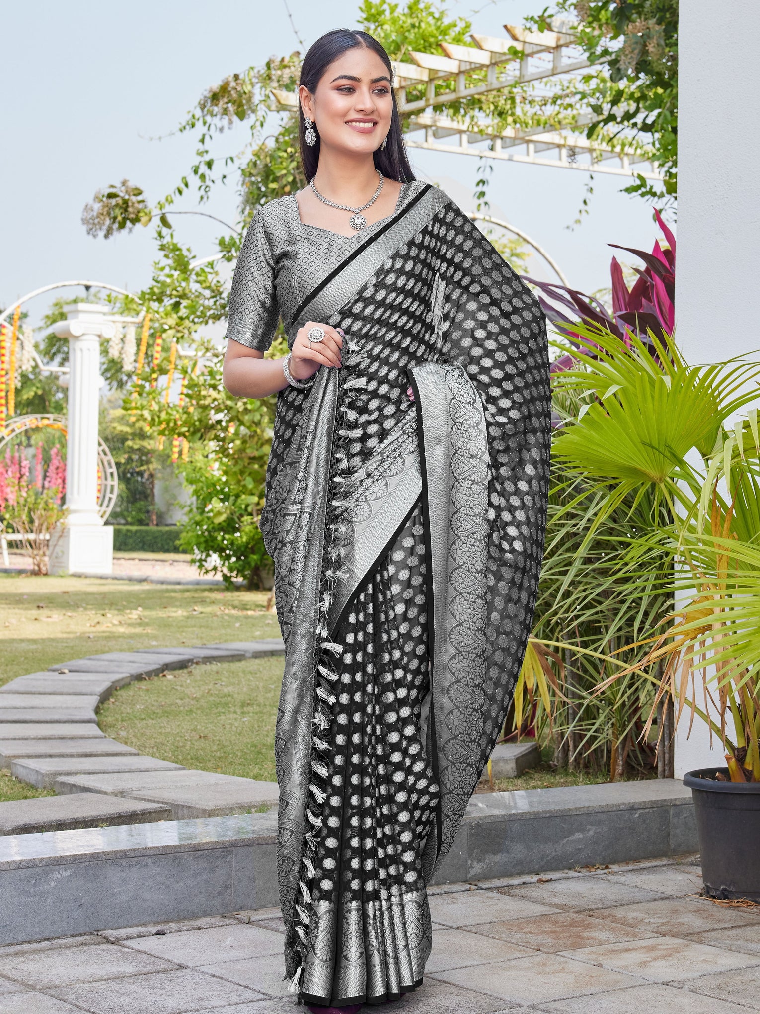 Black Georgette Saree ANSH - View 6