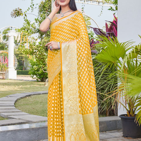 Mustard Gold Georgette Saree ANSH - View 1