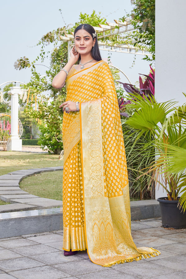 Mustard Gold Georgette Saree ANSH - View 1