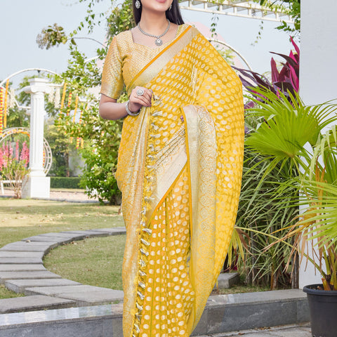 Mustard Gold Georgette Saree ANSH - View 2