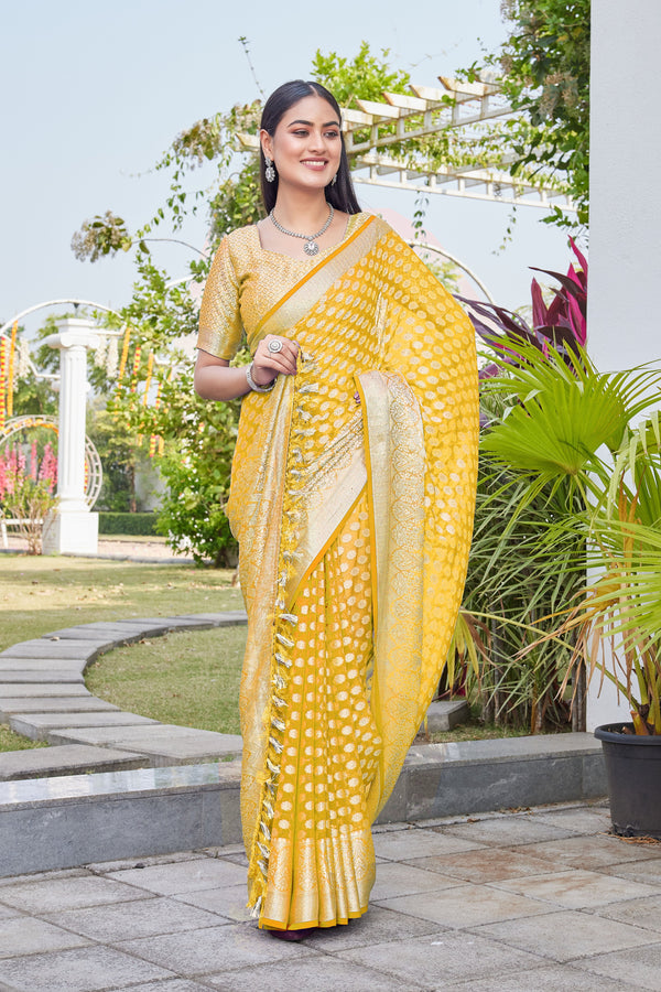 Mustard Gold Georgette Saree ANSH - View 2