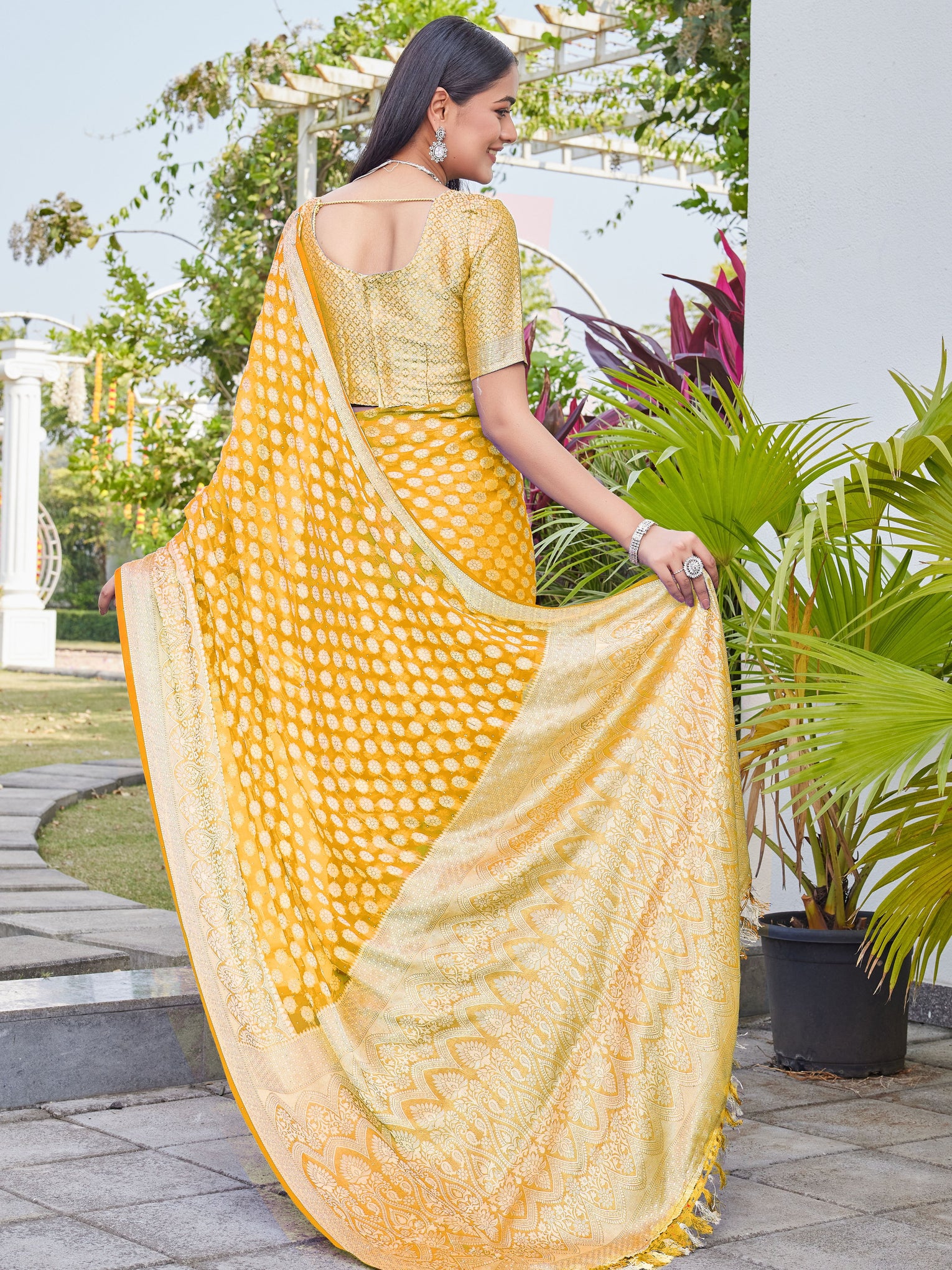 Mustard Gold Georgette Saree ANSH - View 3