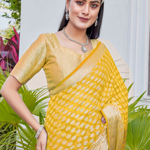 Mustard Gold Georgette Saree ANSH - View 4