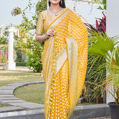 Mustard Gold Georgette Saree ANSH - View 5