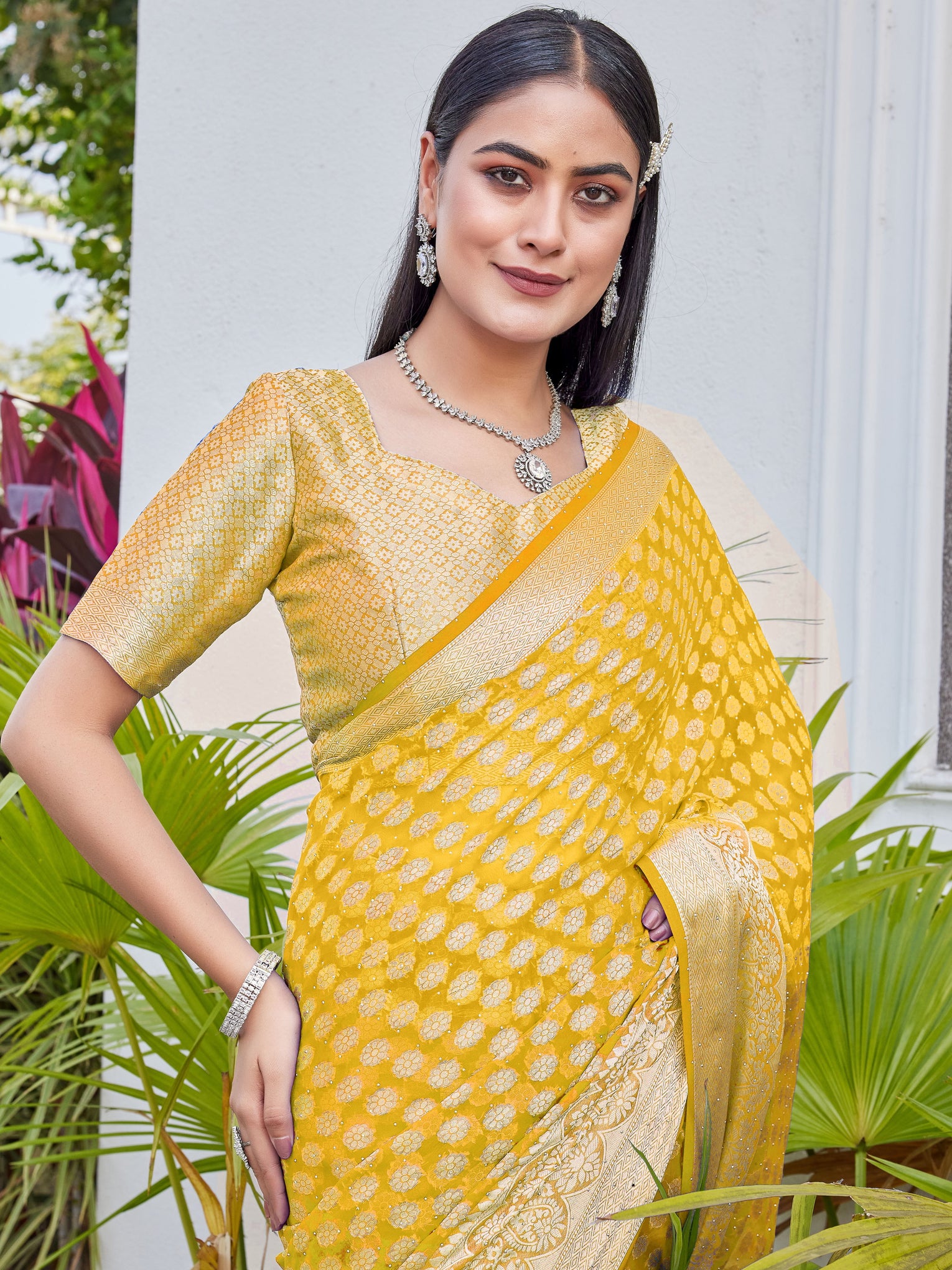 Mustard Gold Georgette Saree ANSH - View 7