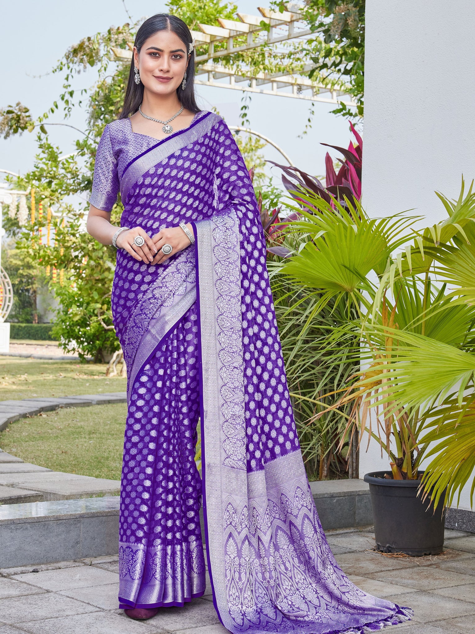 Purple Georgette Saree ANSH - View 1