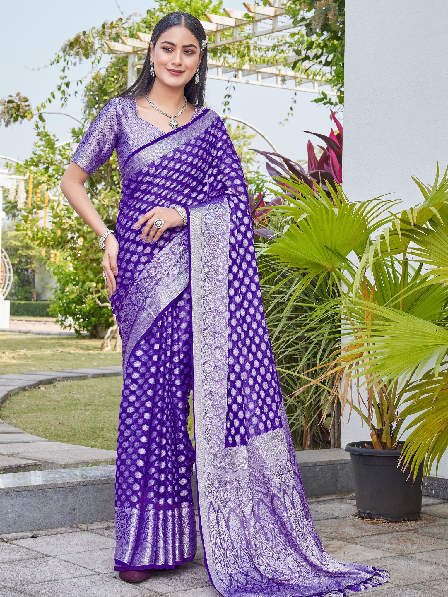 Purple Georgette Saree ANSH - View 2