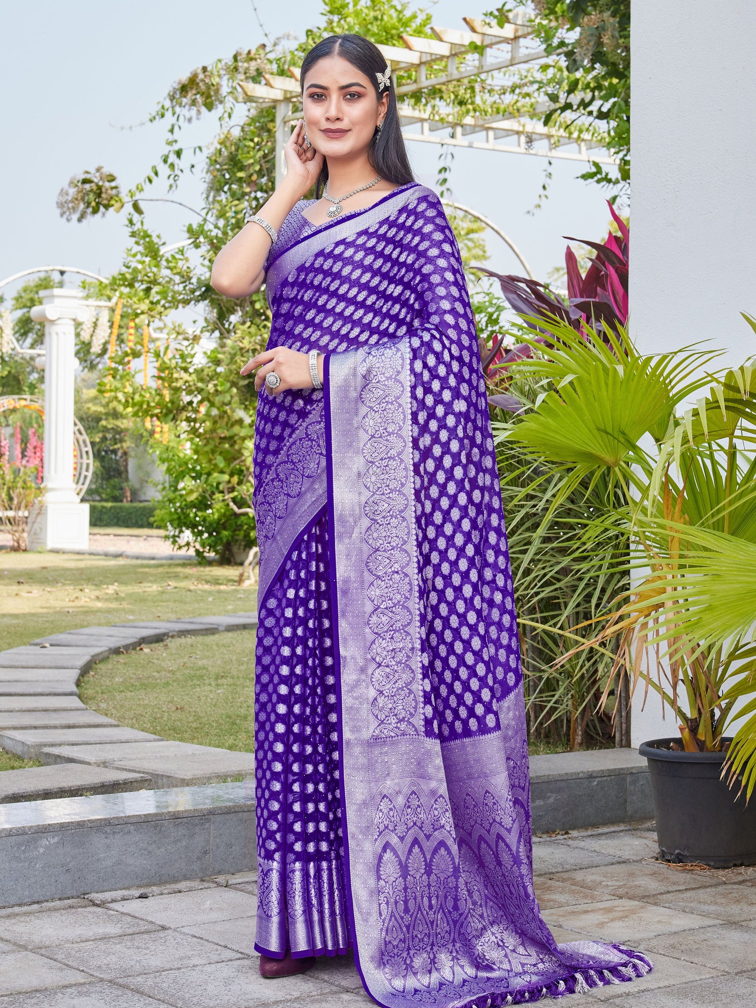 Purple Georgette Saree ANSH - View 3