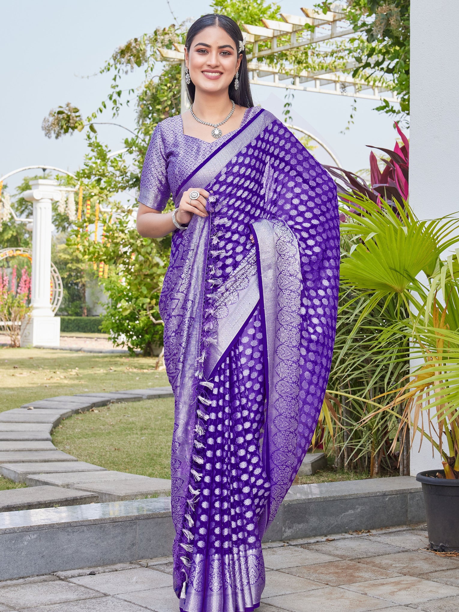 Purple Georgette Saree ANSH - View 5