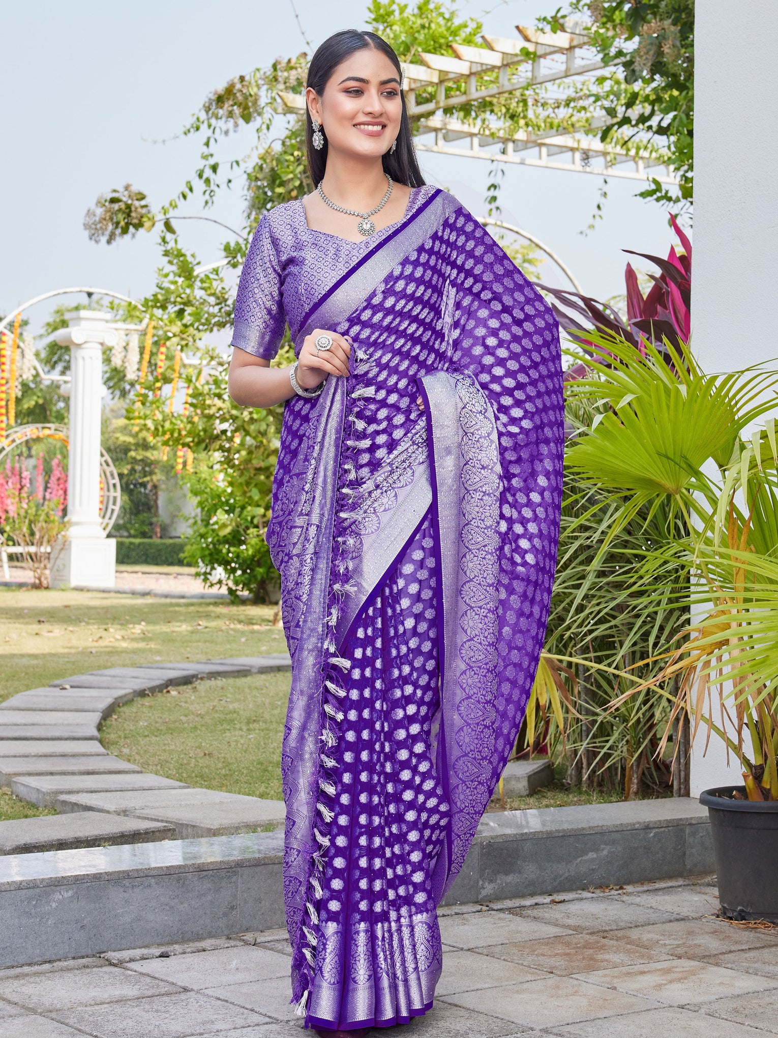 Purple Georgette Saree ANSH - View 6