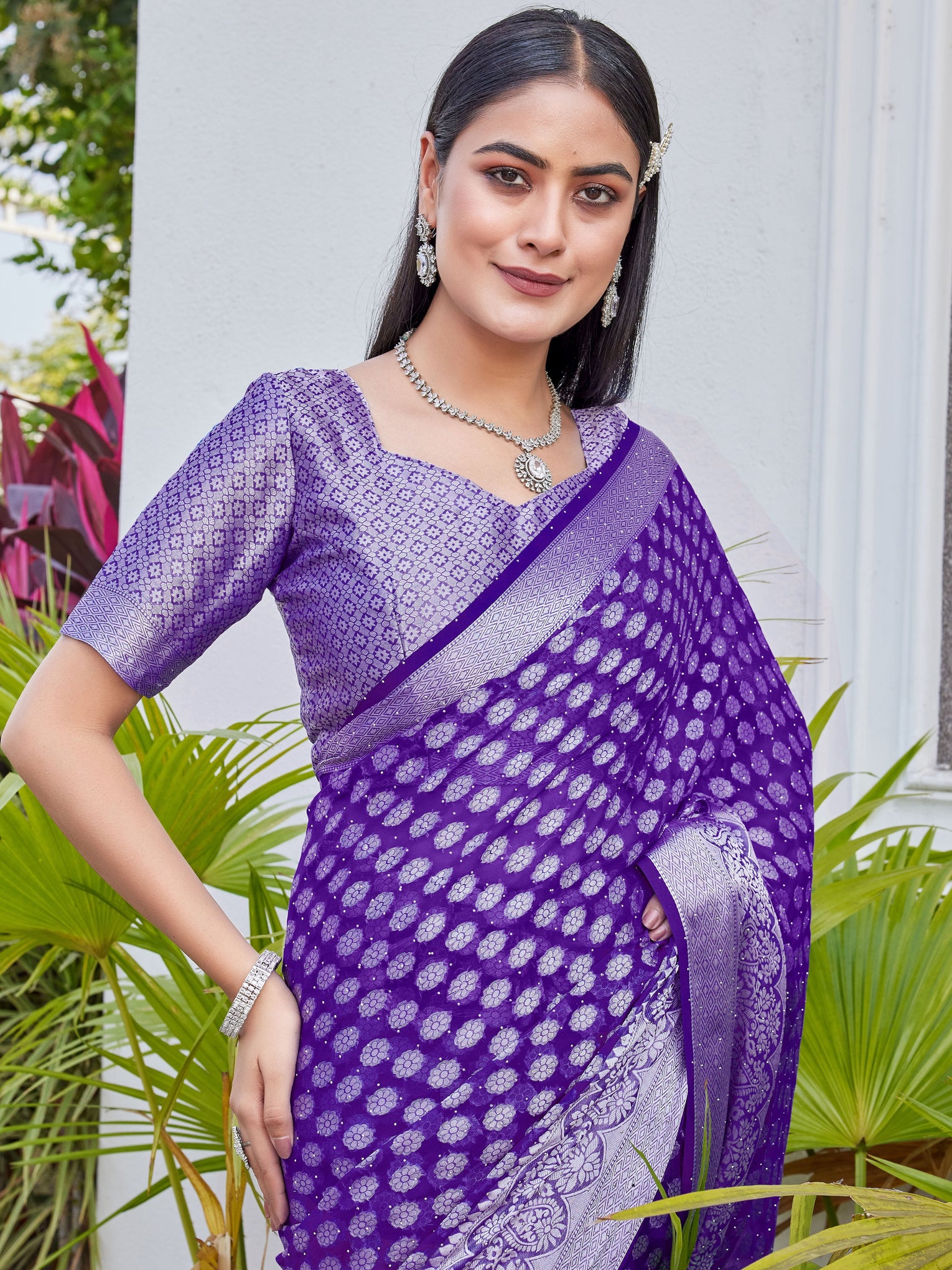 Purple Georgette Saree ANSH - View 7