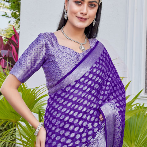Purple Georgette Saree ANSH - View 7