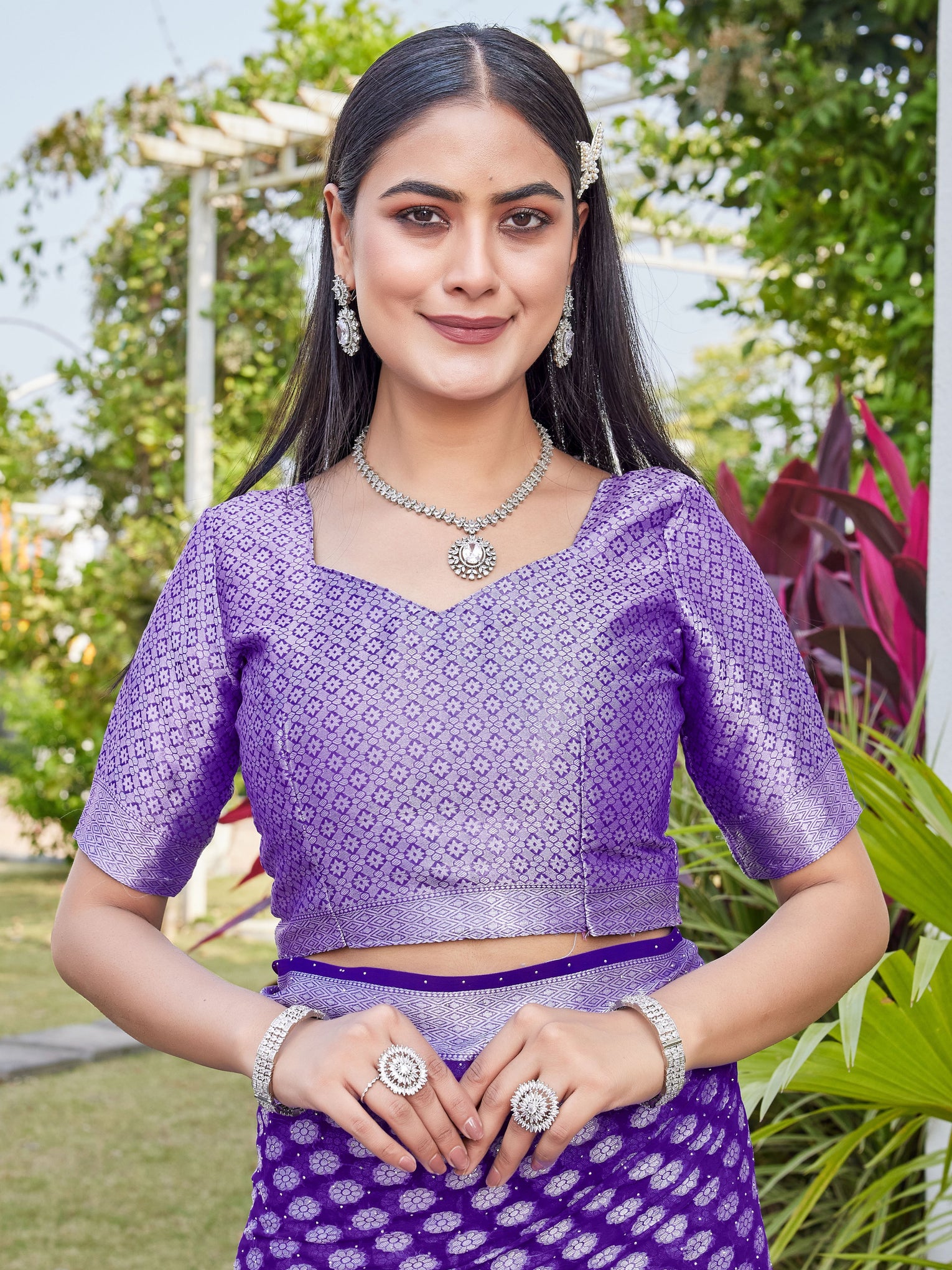 Purple Georgette Saree ANSH - View 8