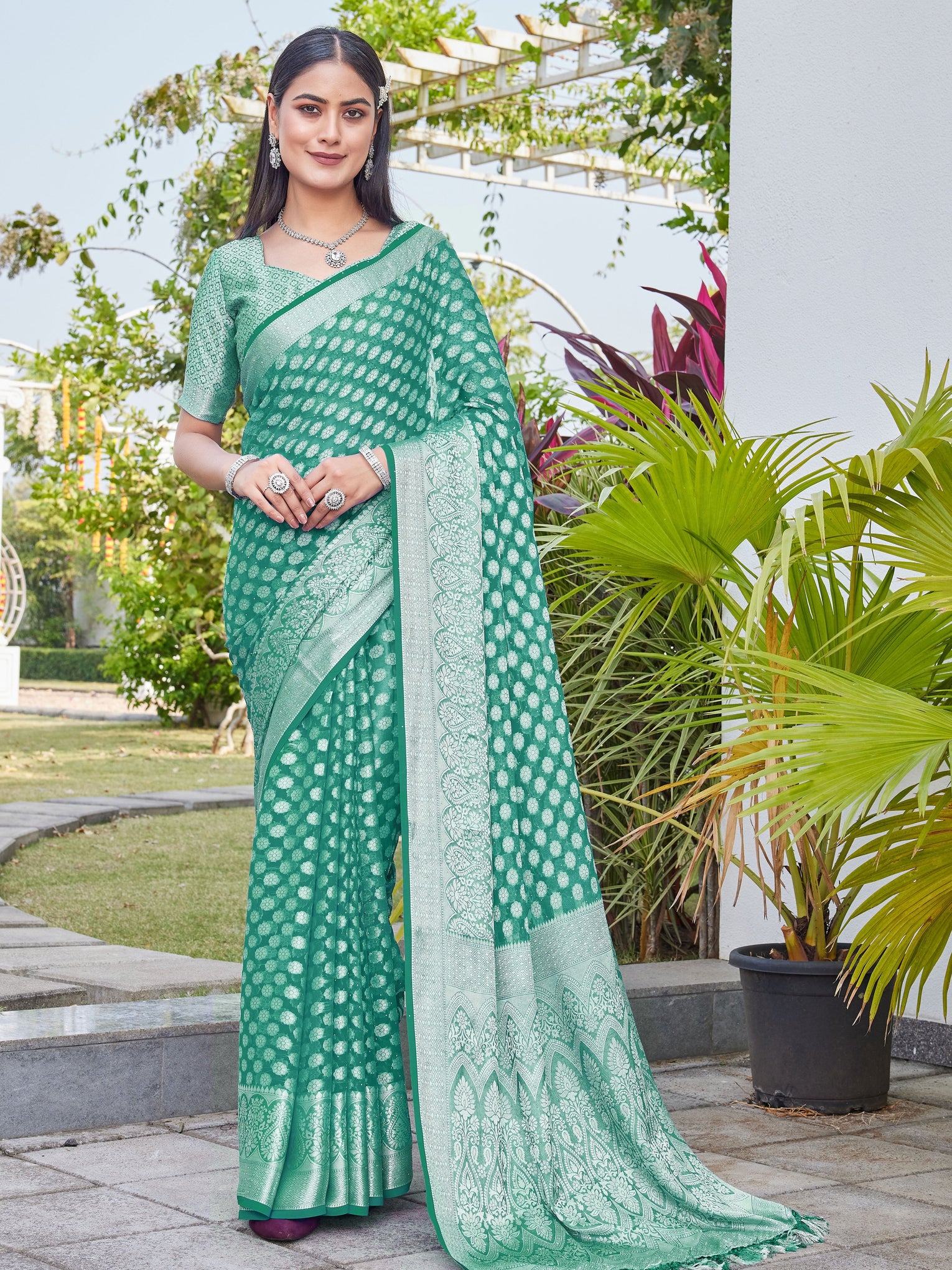 Rama Green Georgette Saree ANSH - View 1