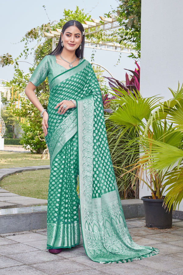 Rama Green Georgette Saree ANSH - View 2