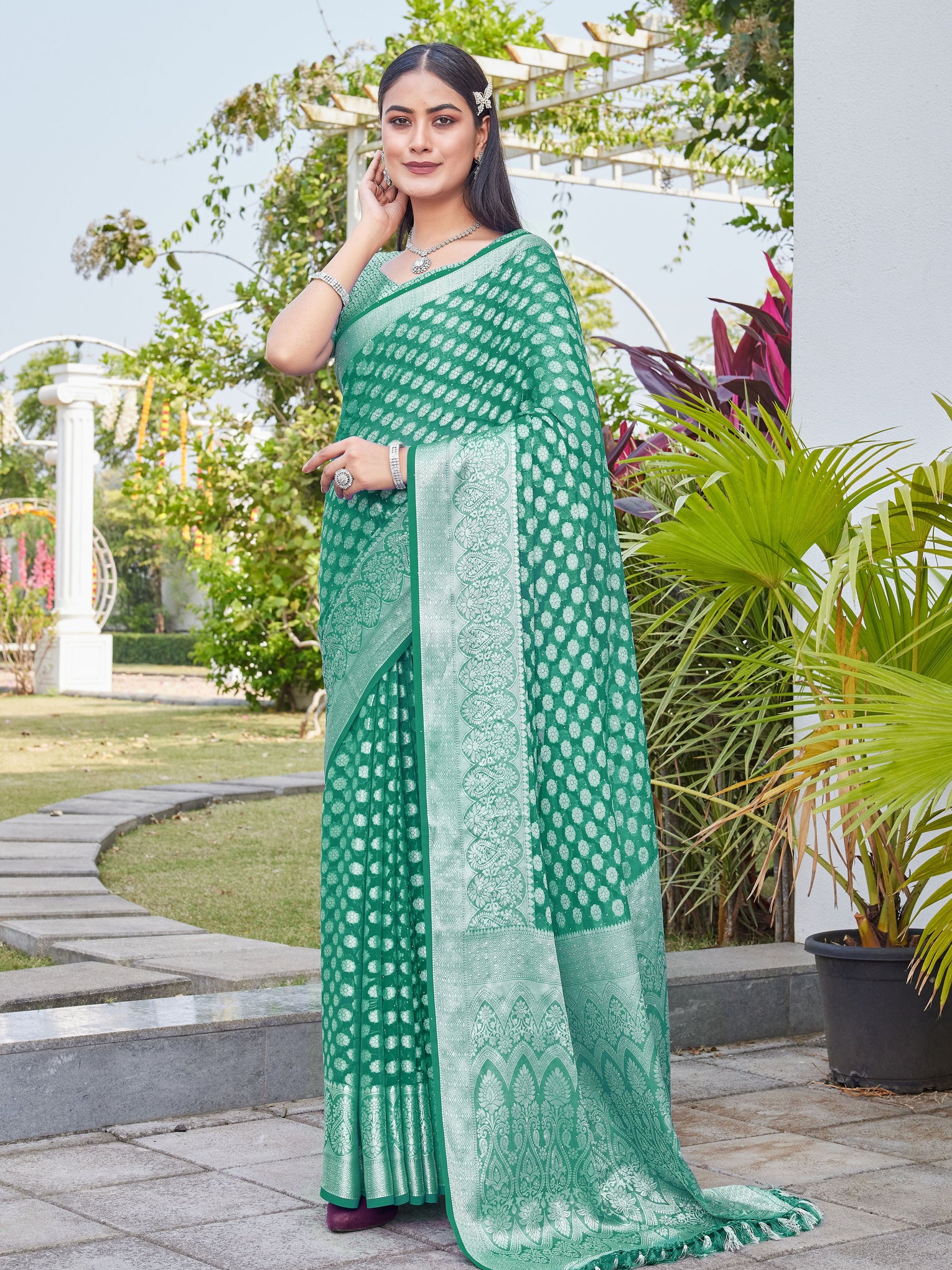 Rama Green Georgette Saree ANSH - View 3