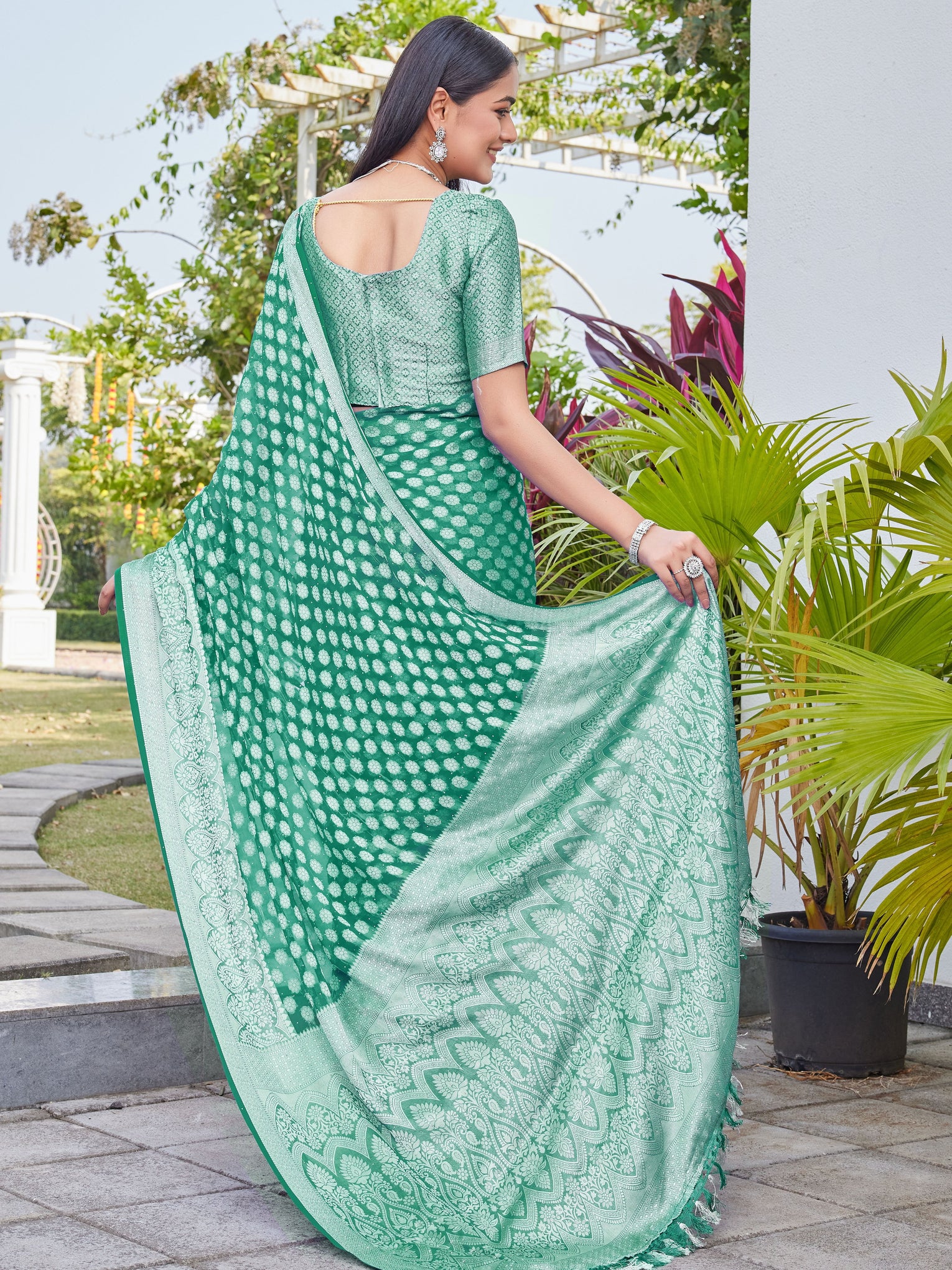 Rama Green Georgette Saree ANSH - View 4