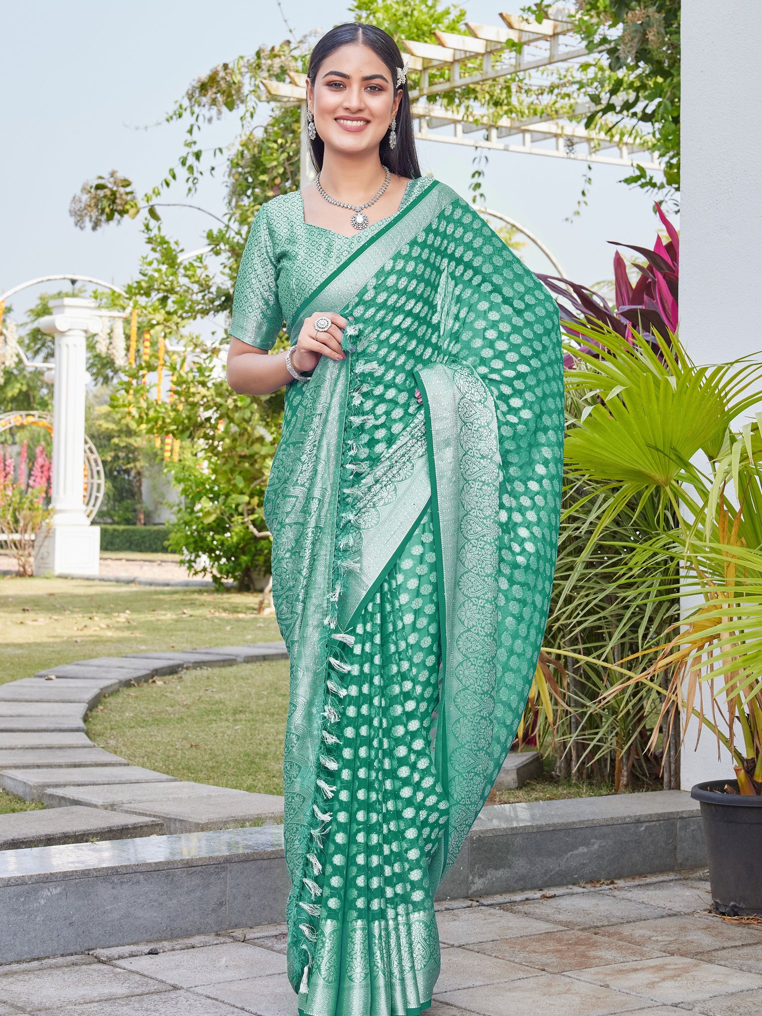 Rama Green Georgette Saree ANSH - View 5