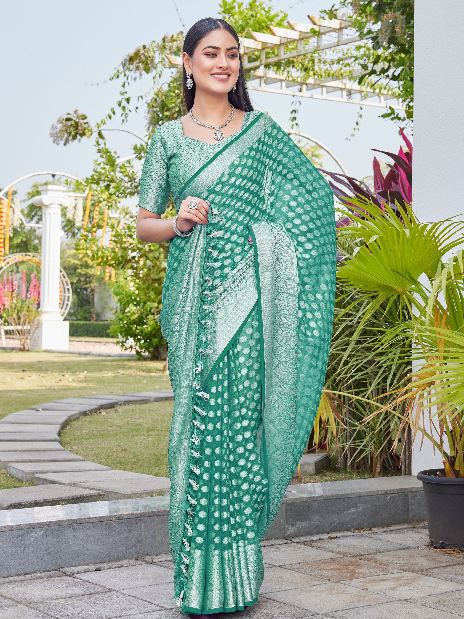Rama Green Georgette Saree ANSH - View 6