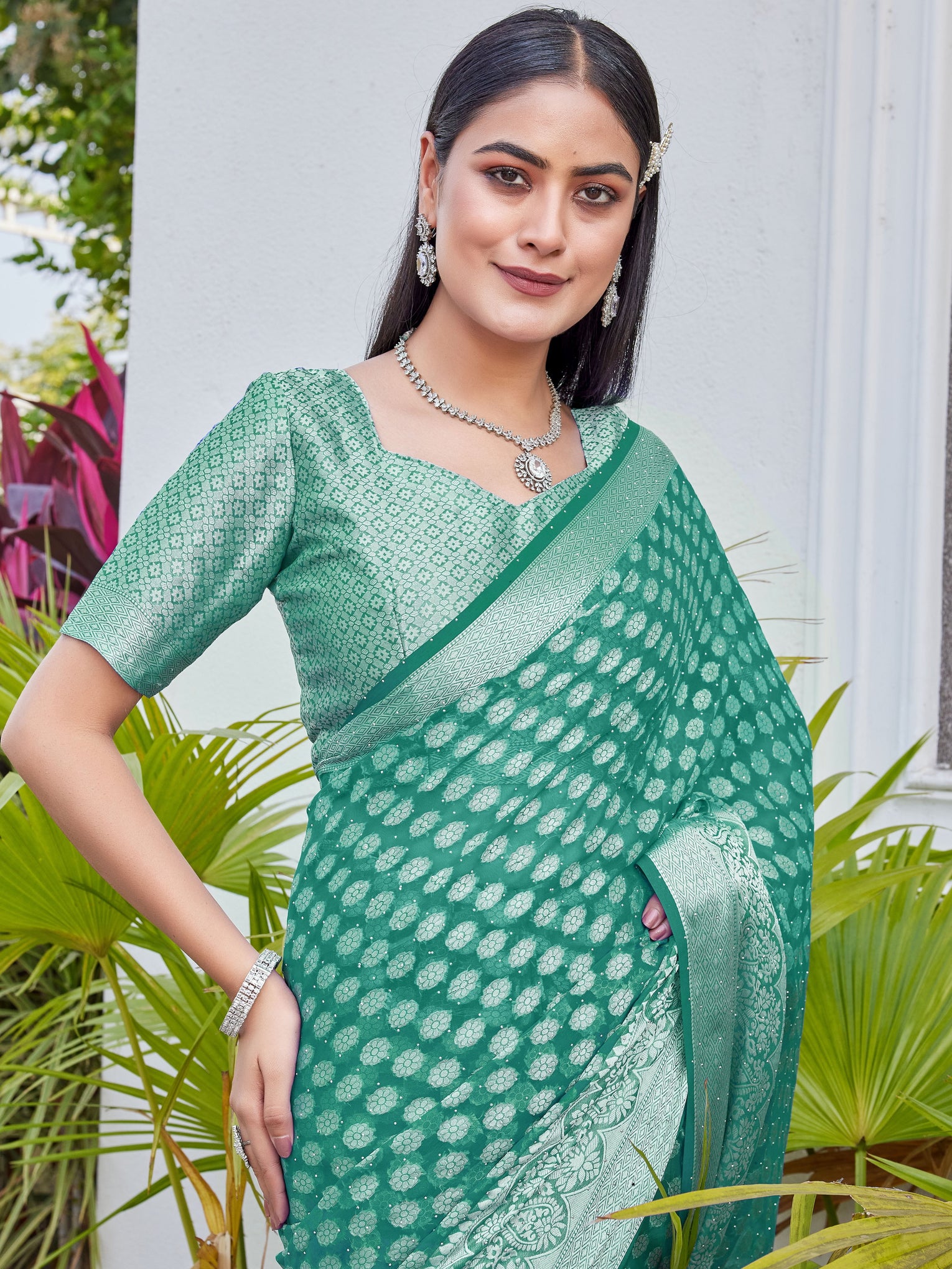 Rama Green Georgette Saree ANSH - View 7