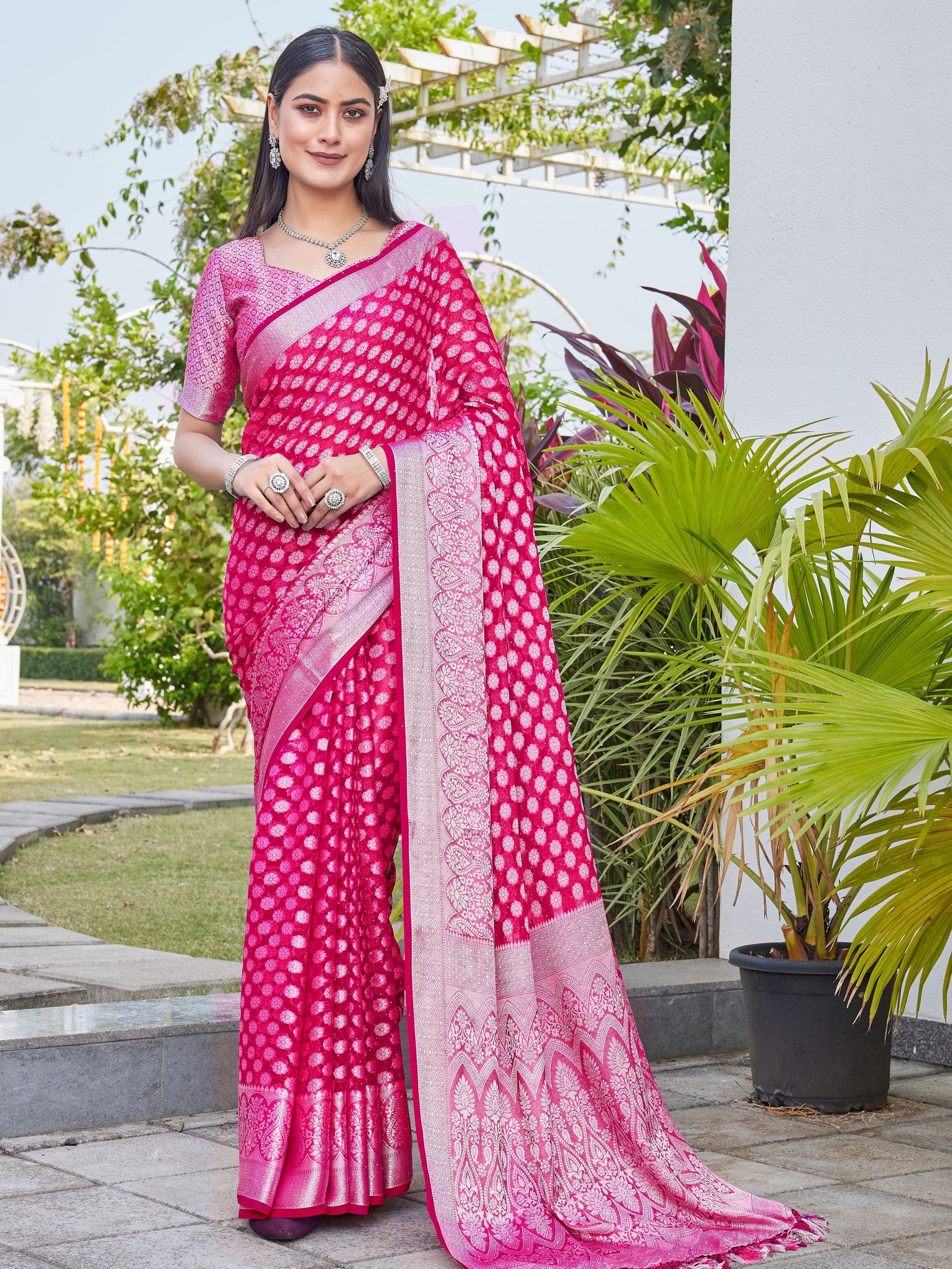 Rani Pink Georgette Saree ANSH - View 1