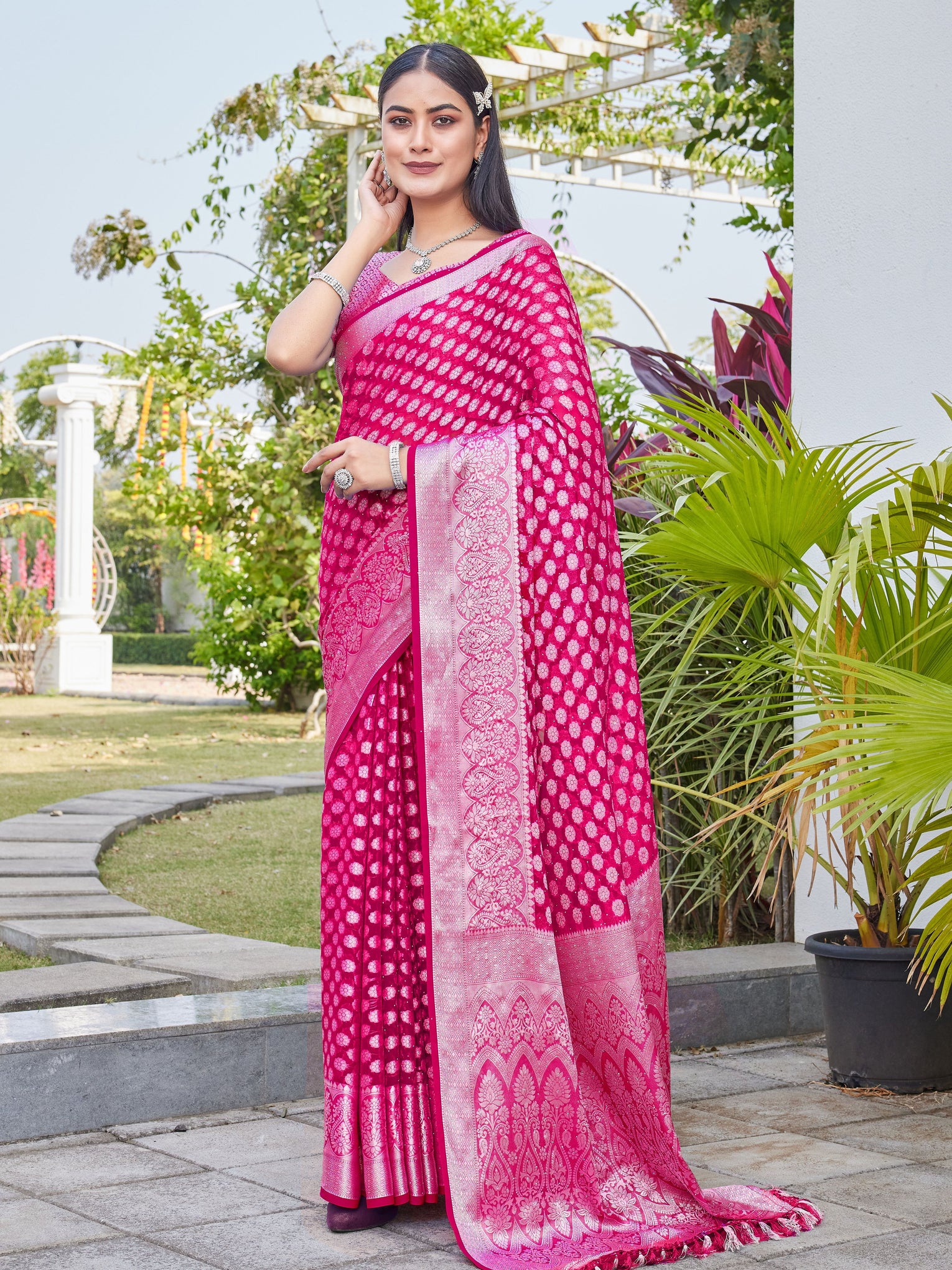 Rani Pink Georgette Saree ANSH - View 3
