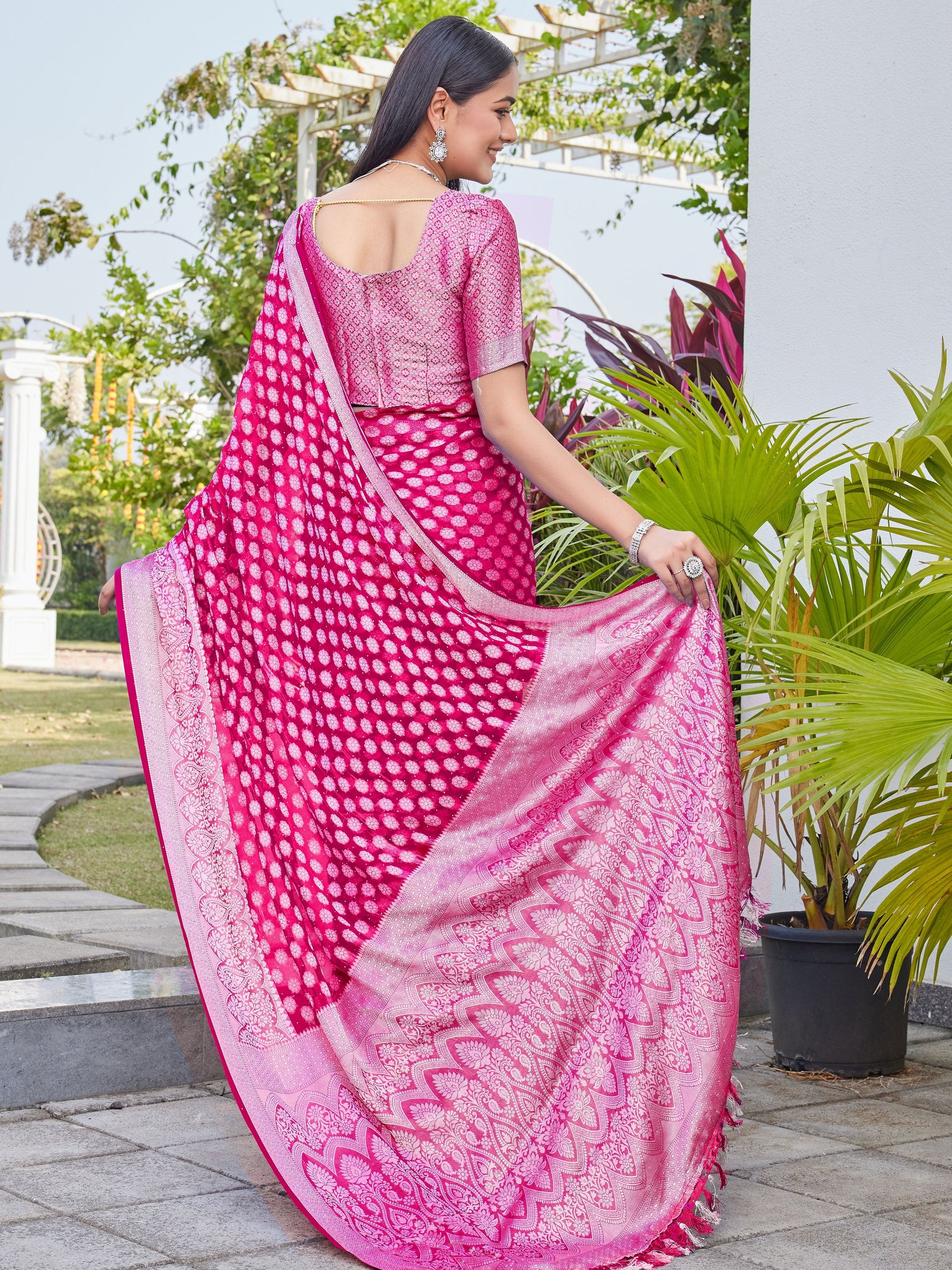 Rani Pink Georgette Saree ANSH - View 4