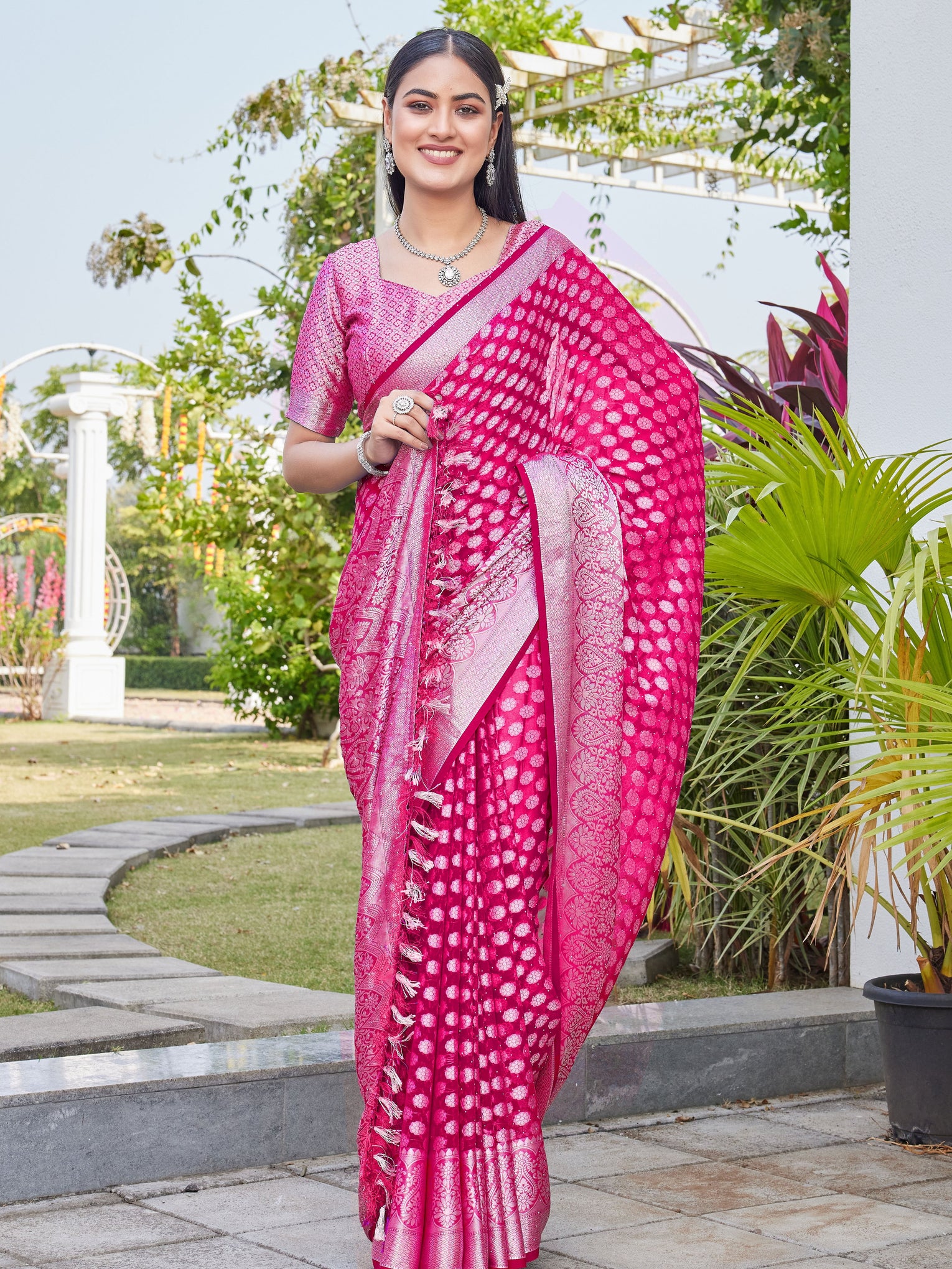 Rani Pink Georgette Saree ANSH - View 5