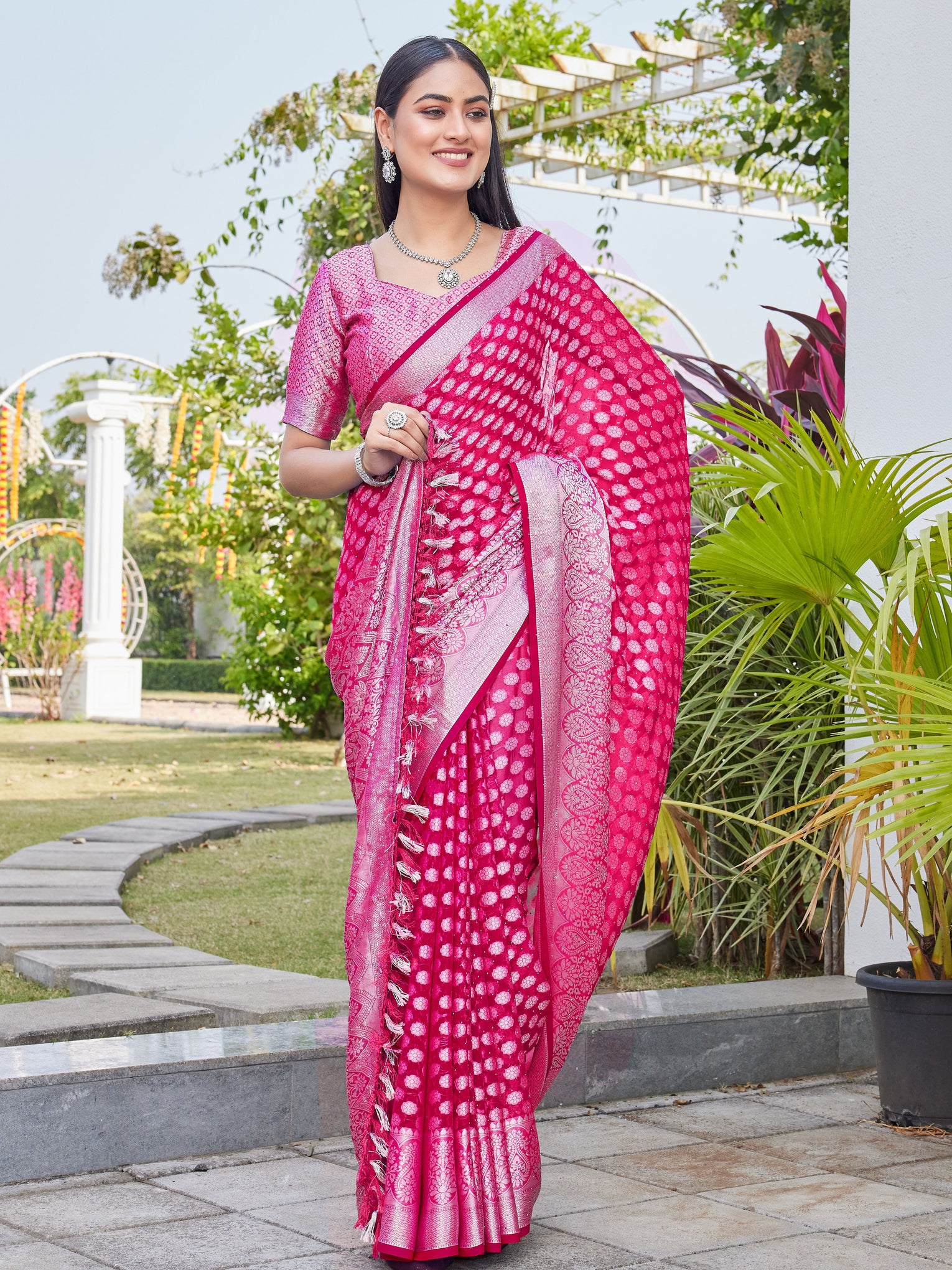 Rani Pink Georgette Saree ANSH - View 6