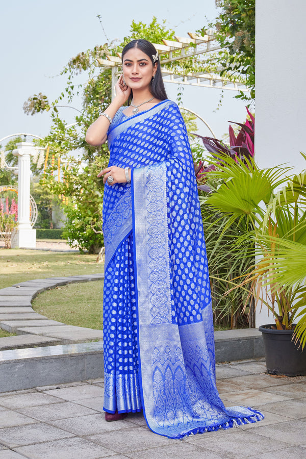 Royal Blue Georgette Saree ANSH - View 1