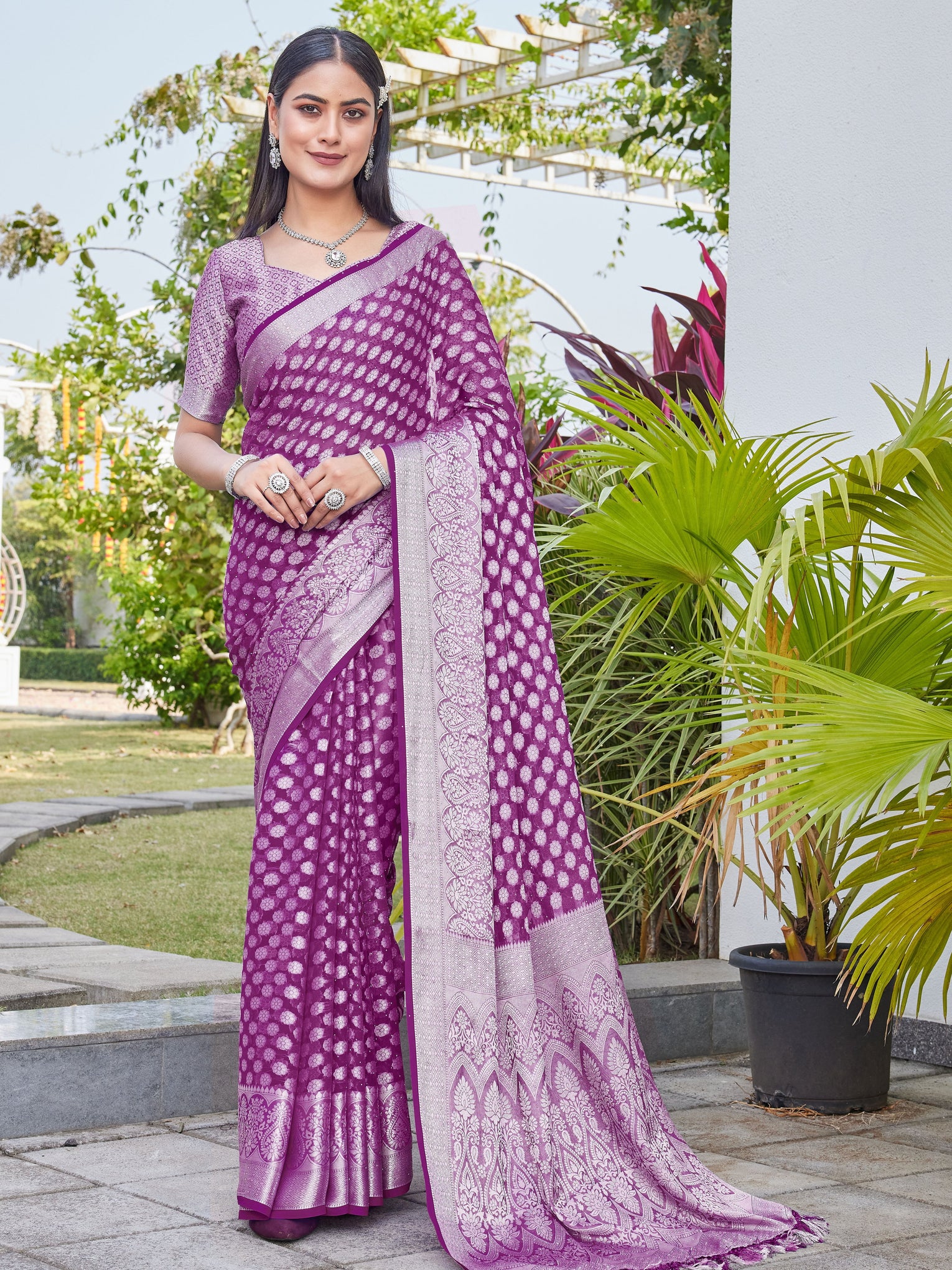 Wine Georgette Saree ANSH - View 1