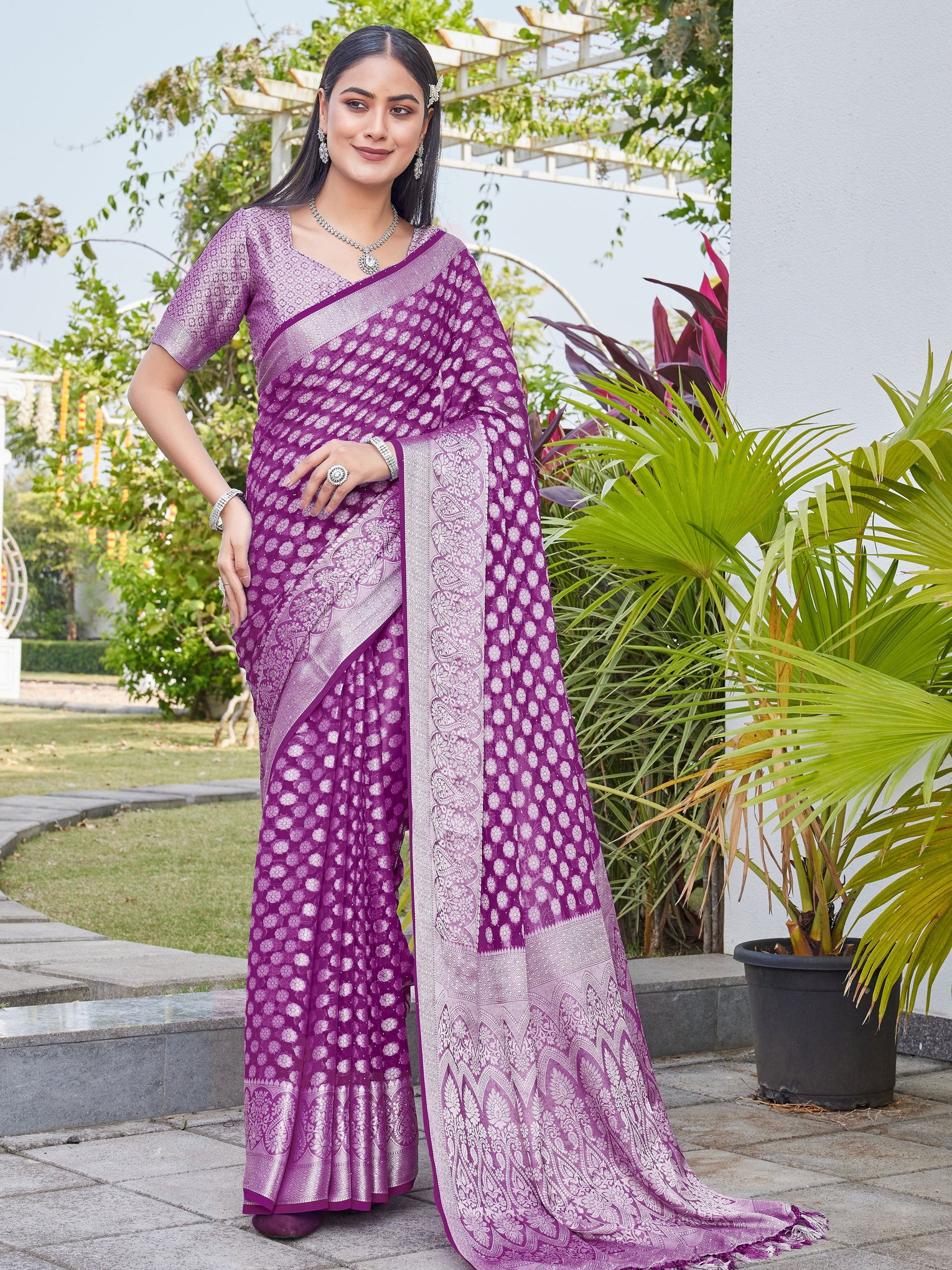 Wine Georgette Saree ANSH - View 2