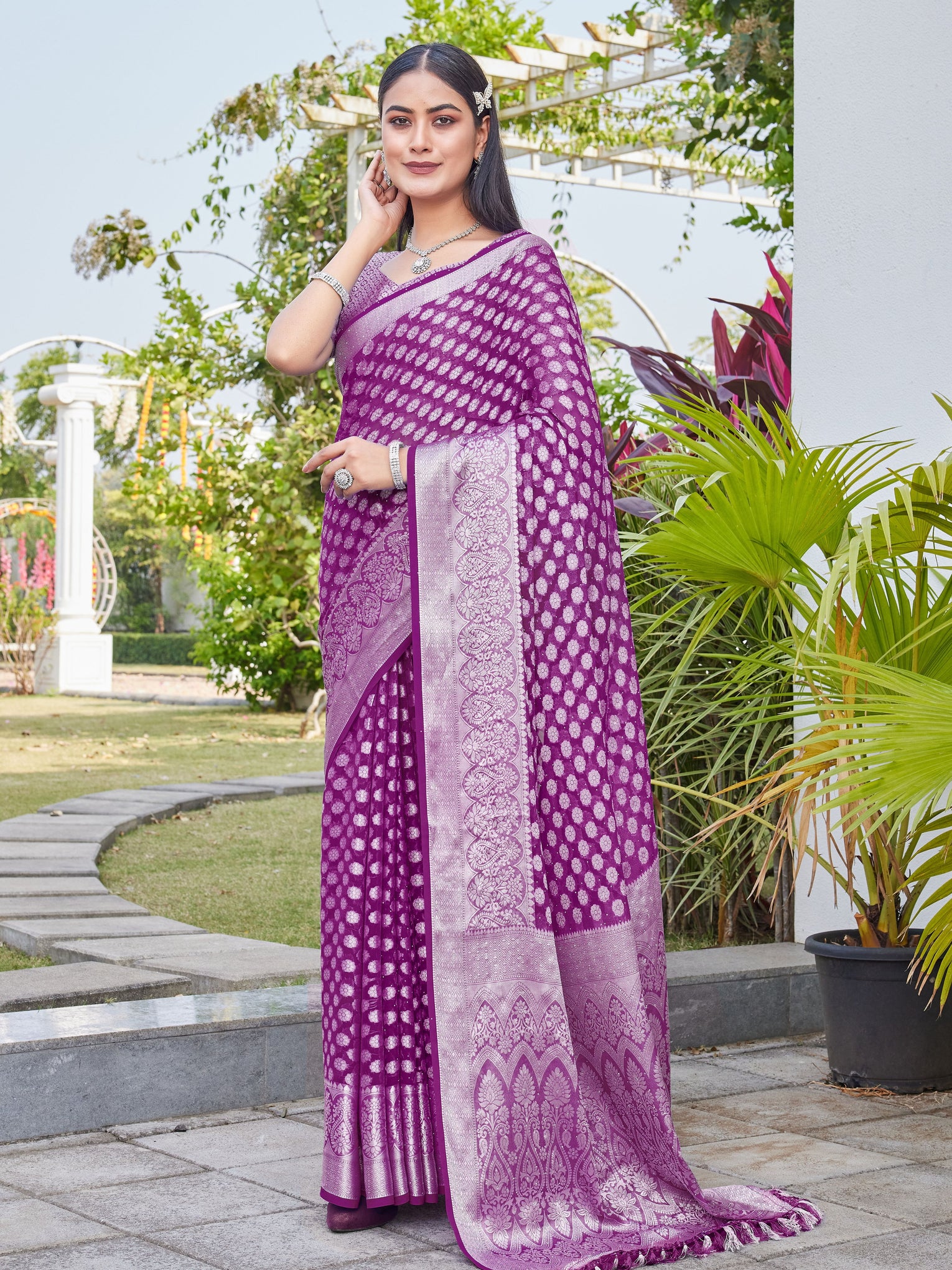 Wine Georgette Saree ANSH - View 3