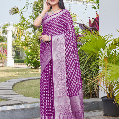 Wine Georgette Saree ANSH - View 3