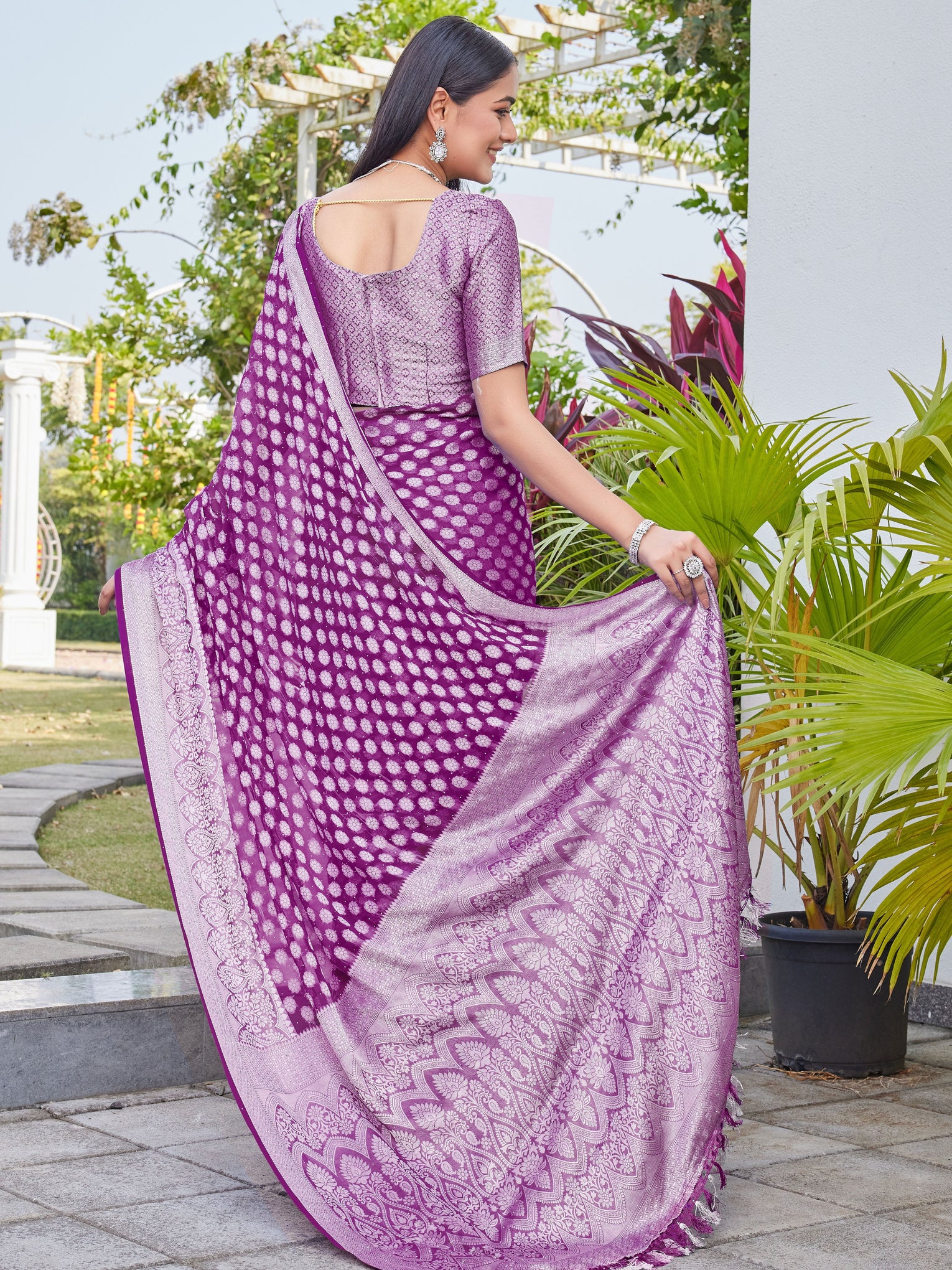 Wine Georgette Saree ANSH - View 4