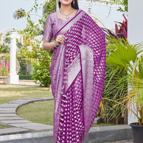 Wine Georgette Saree ANSH - View 5