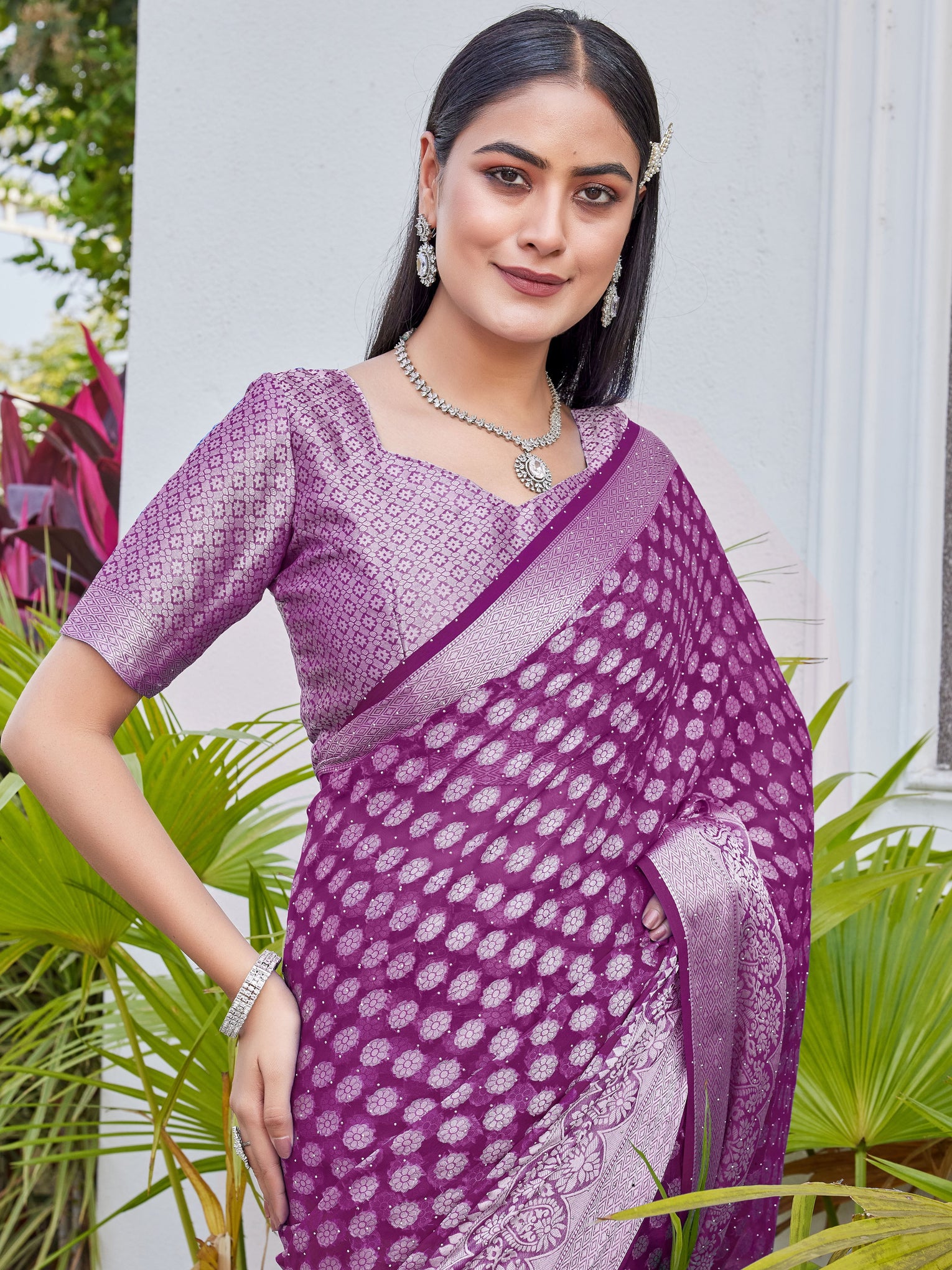 Wine Georgette Saree ANSH - View 7