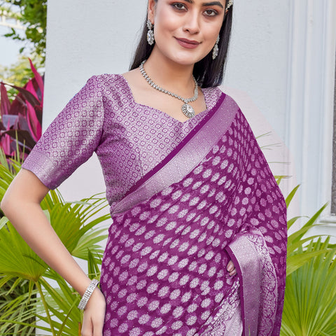 Wine Georgette Saree ANSH - View 7