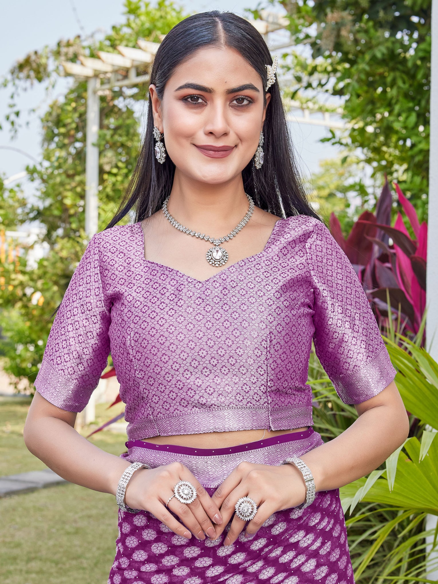 Wine Georgette Saree ANSH - View 8
