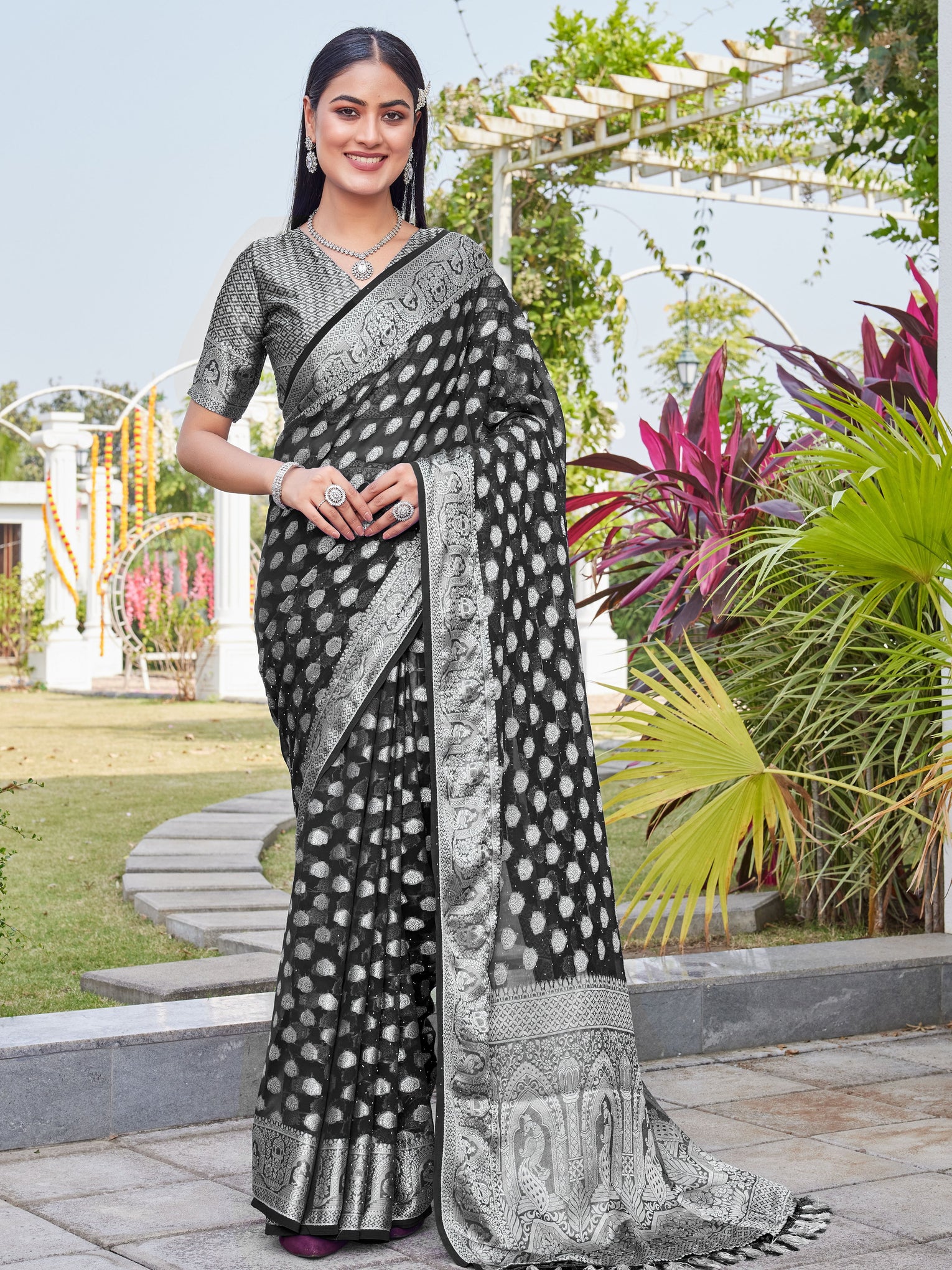 Black Georgette Saree BATA - View 1