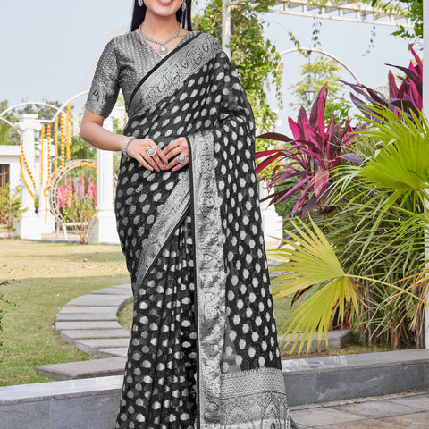 Black Georgette Saree BATA - View 1
