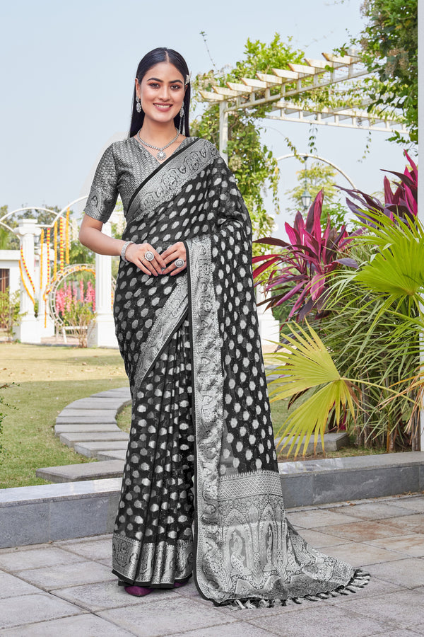 Black Georgette Saree BATA - View 1
